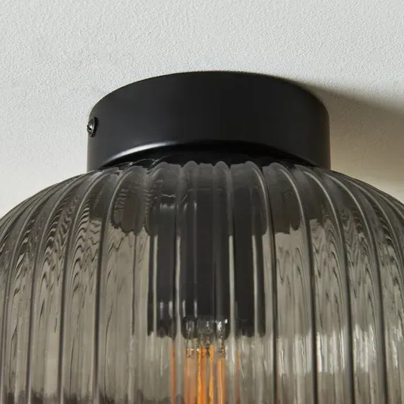 Flush Ceiling Light with Ribbed Glass - Smoke