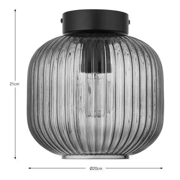Flush Ceiling Light with Ribbed Glass - Smoke