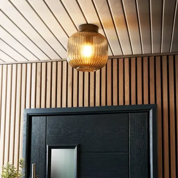 Flush Ceiling Light with Ribbed Glass - Smoke