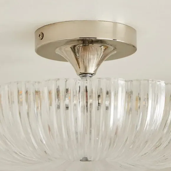 Flush Ceiling Light with Scalloped Shade - Silver