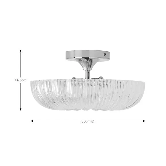 Flush Ceiling Light with Scalloped Shade - Silver