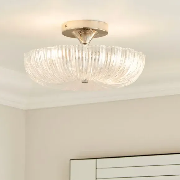Flush Ceiling Light with Scalloped Shade - Silver image