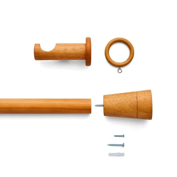 Fluted Curtain Pole Kit - Waxed Oak, FSC Wood