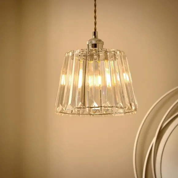 Fluted Pendant Shade Easy Fit - Silver, Crystal