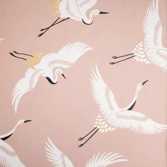 Flying Cranes Wallpaper - Blush, Metallic