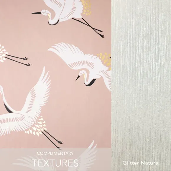 Flying Cranes Wallpaper - Blush, Metallic