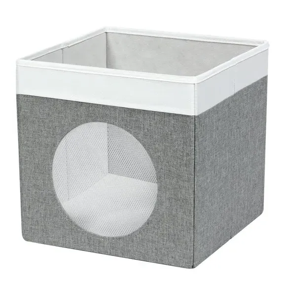 Foldable Storage Box with Mesh Window - Grey