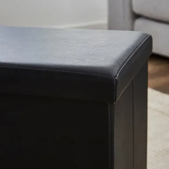 Foldable Storage Ottoman - Black, Faux Leather