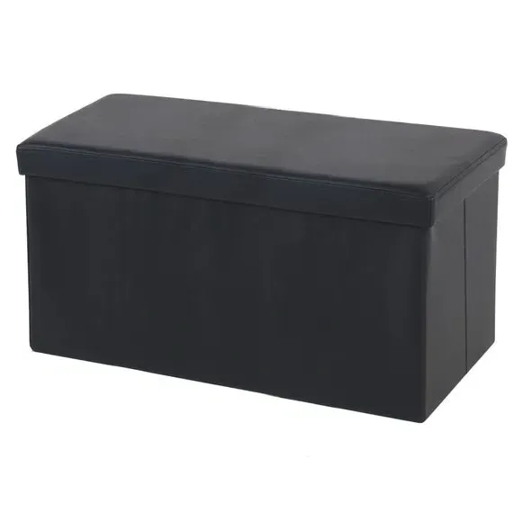 Foldable Storage Ottoman - Black, Faux Leather