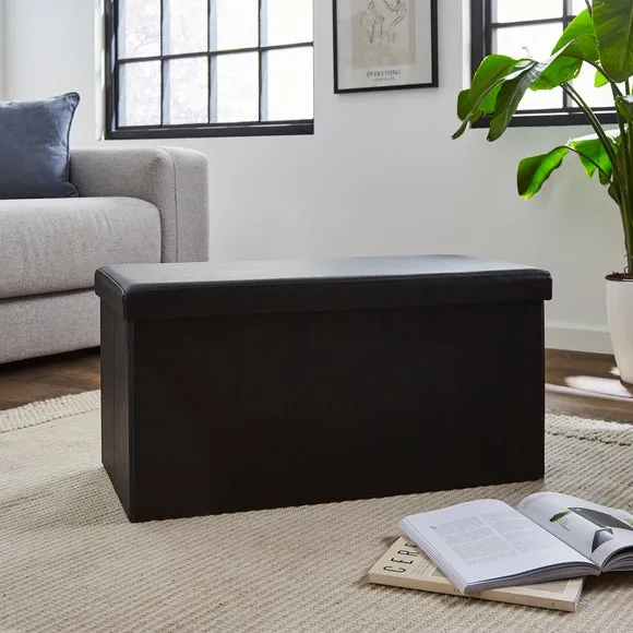Foldable Storage Ottoman - Black, Faux Leather image