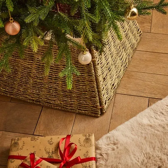 Folding Christmas Tree Skirt - Natural, Seagrass