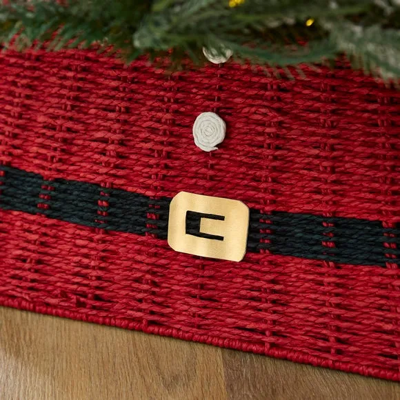Folding Tree Skirt with Santa Design - Red, Paper