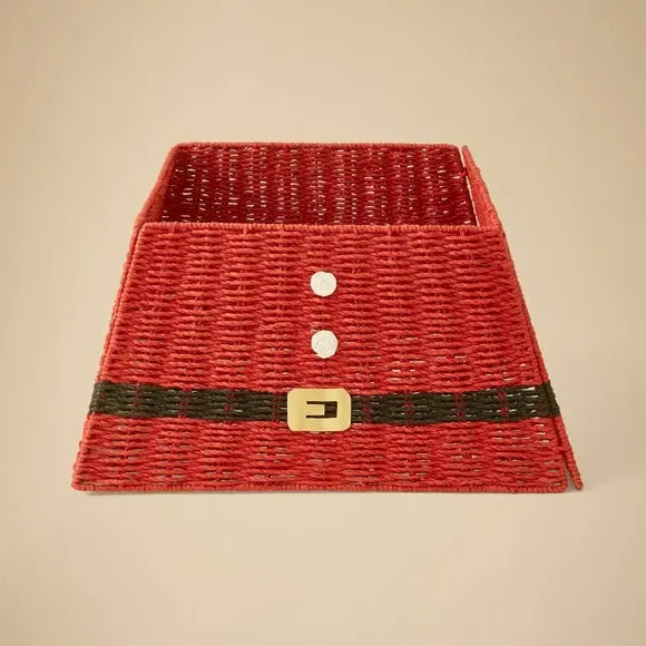 Folding Tree Skirt with Santa Design - Red, Paper