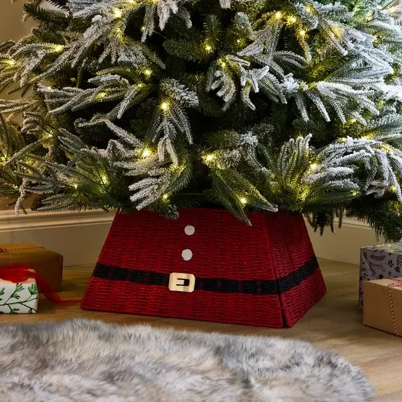 Folding Tree Skirt with Santa Design - Red, Paper