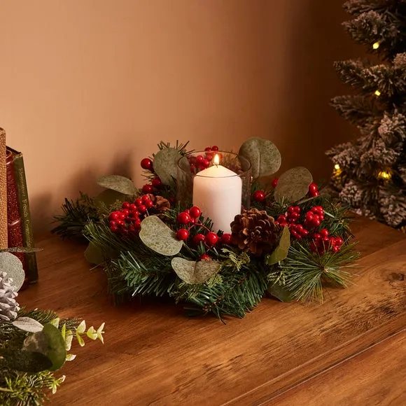 Foliage Candle Holder with Berries - Green image