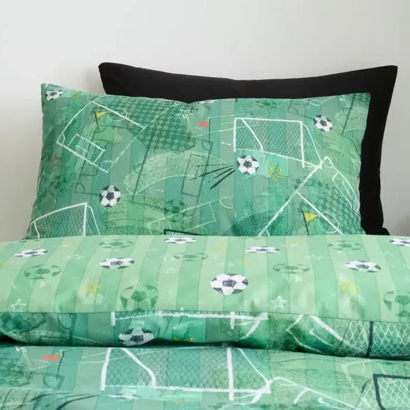 Football Pitch Duvet Cover Set - Green, Cotton
