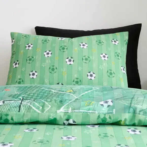 Football Pitch Duvet Cover Set - Green, Cotton