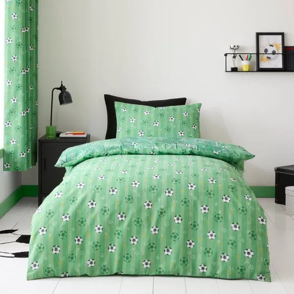 Football Pitch Duvet Cover Set - Green, Cotton
