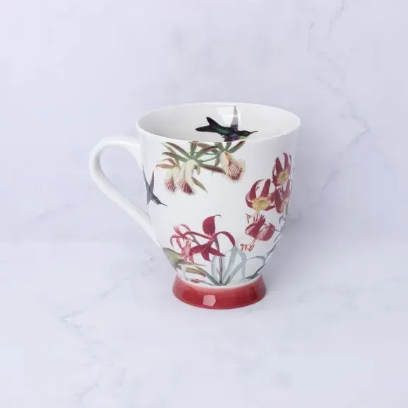 Footed Mug with Botanical Design - Red, Porcelain image