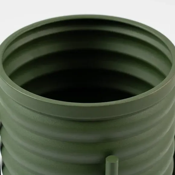 Footed Plant Pot with Ribbed Design - Green, Metal