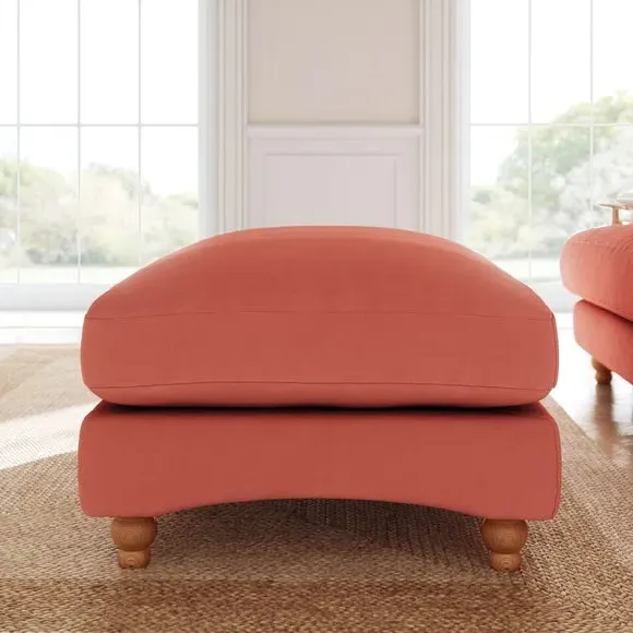 Footstool with Fibre Filling - Coral, Velvet