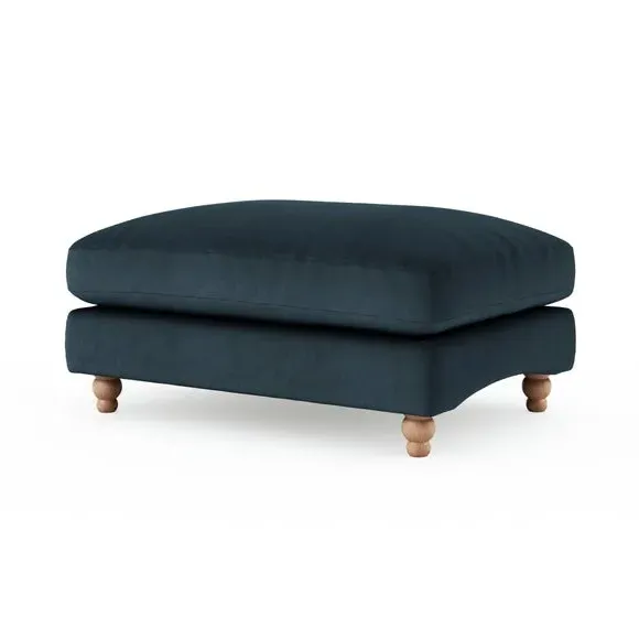 Footstool with Fibre Filling - Navy, Velvet