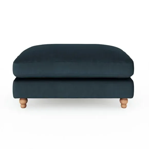 Footstool with Fibre Filling - Navy, Velvet