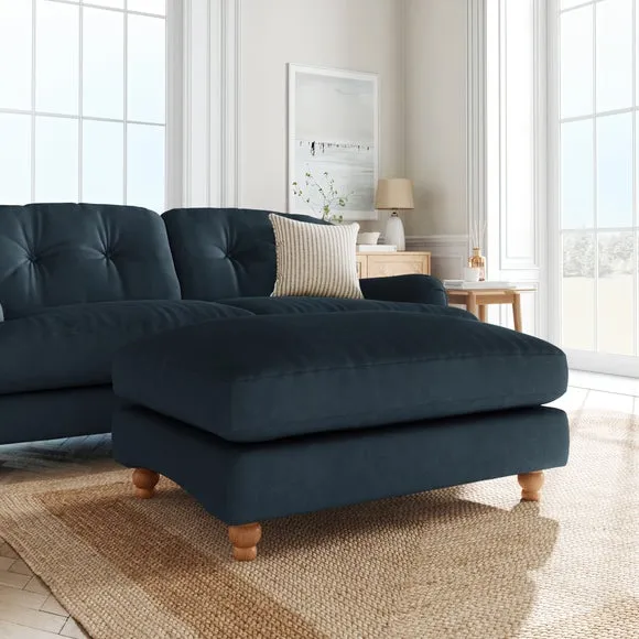 Footstool with Fibre Filling - Navy, Velvet