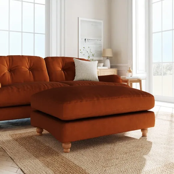 Footstool with Fibre Filling - Orange, Velvet
