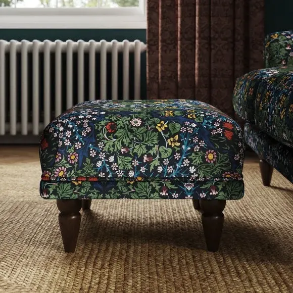 Footstool with Oak Feet - Blackthorn, Velvet