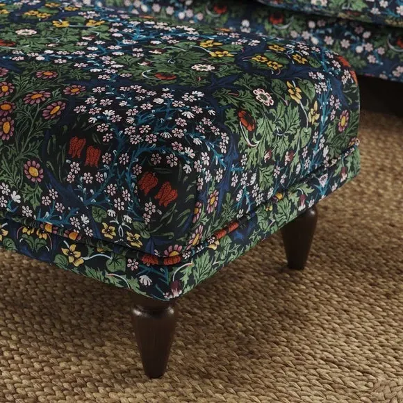 Footstool with Oak Feet - Blackthorn, Velvet