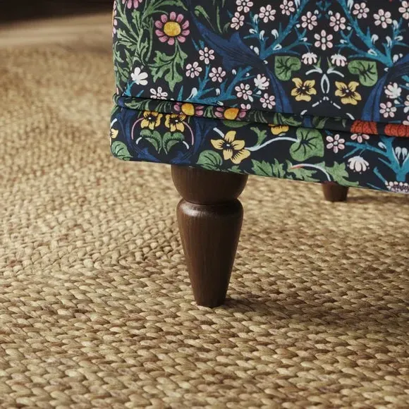 Footstool with Oak Feet - Blackthorn, Velvet