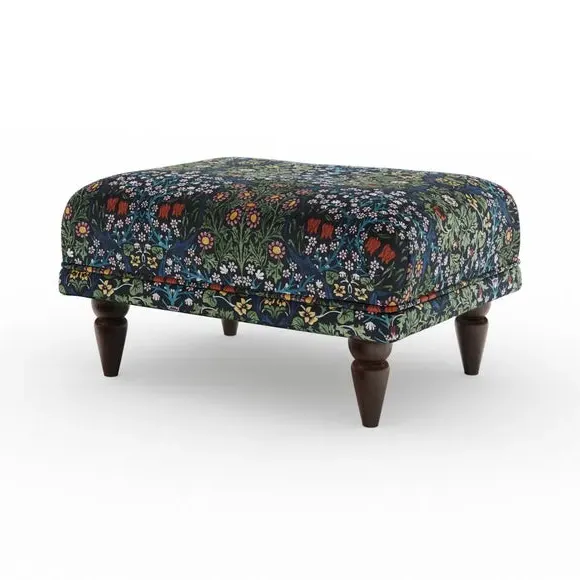 Footstool with Oak Feet - Blackthorn, Velvet