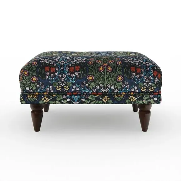 Footstool with Oak Feet - Blackthorn, Velvet