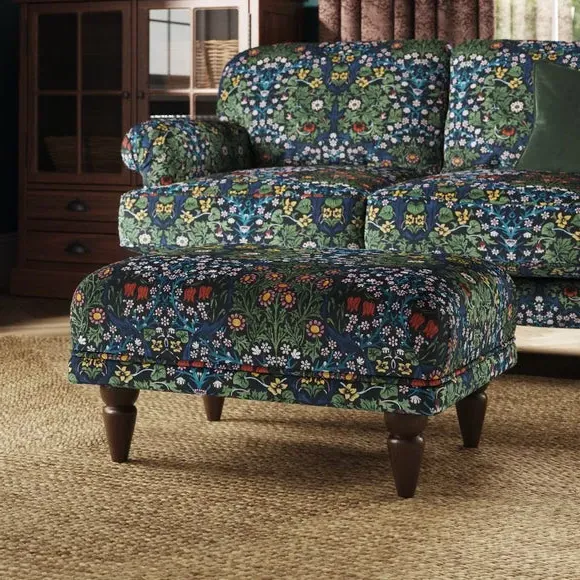 Footstool with Oak Feet - Blackthorn, Velvet image