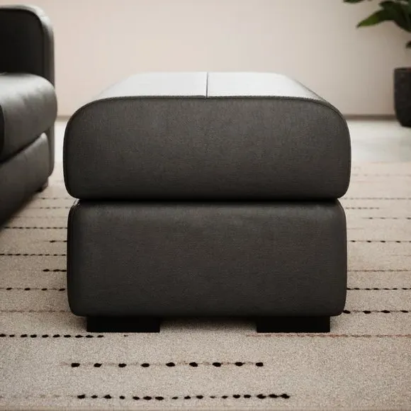 Footstool with Piped Edge - Black, Leather