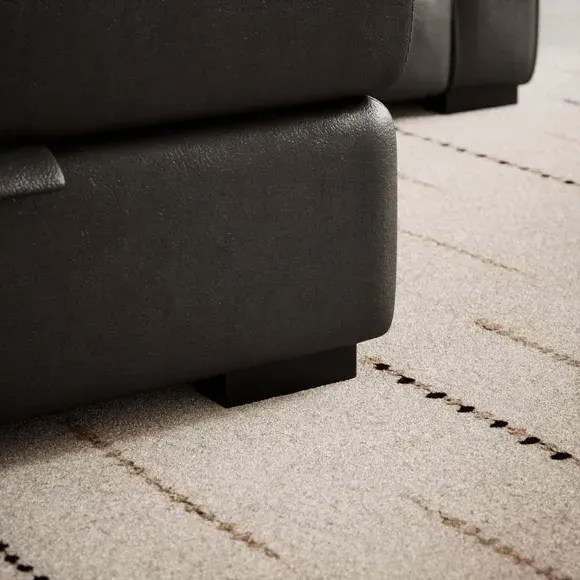 Footstool with Piped Edge - Black, Leather