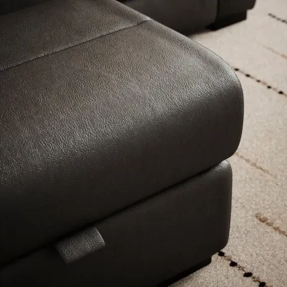 Footstool with Piped Edge - Black, Leather