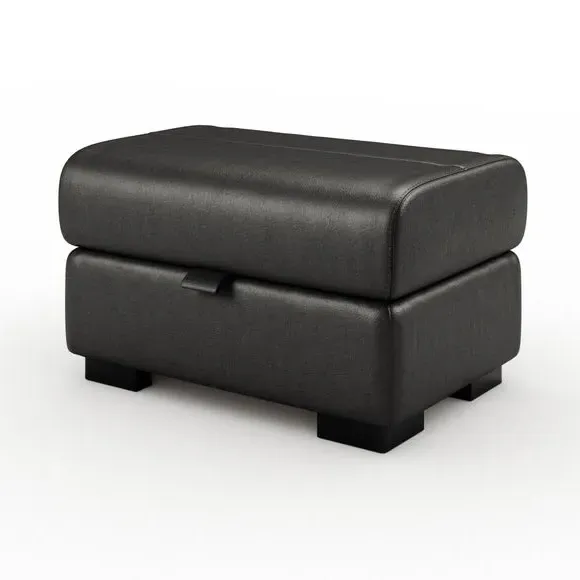 Footstool with Piped Edge - Black, Leather