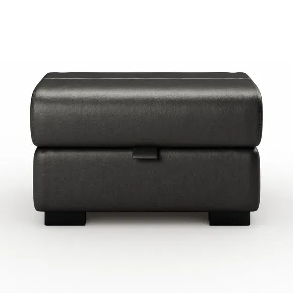 Footstool with Piped Edge - Black, Leather