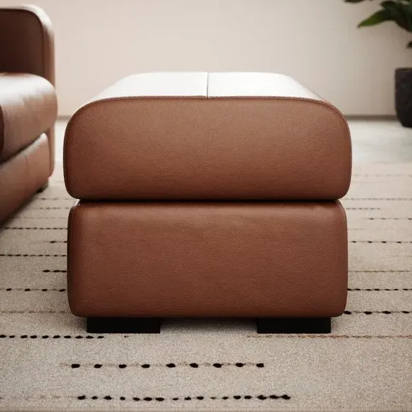Footstool with Piped Edge - Brown, Leather