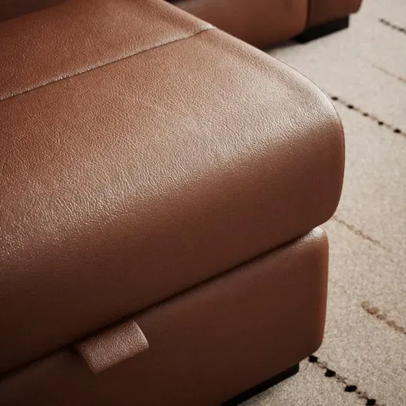 Footstool with Piped Edge - Brown, Leather