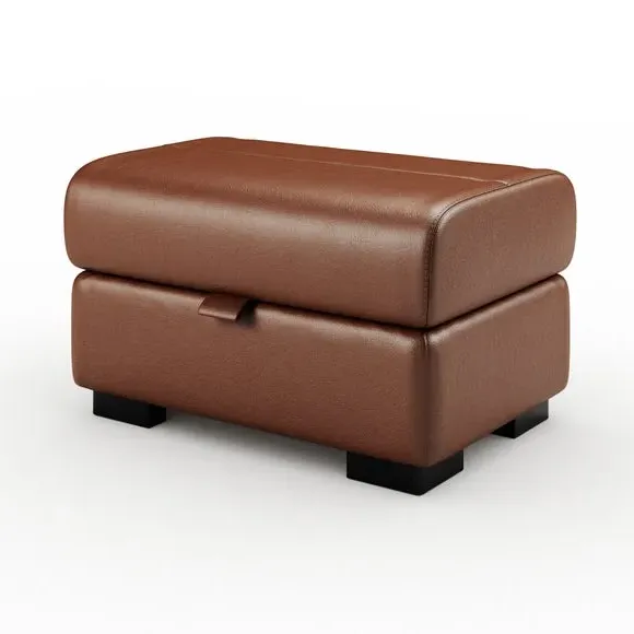 Footstool with Piped Edge - Brown, Leather