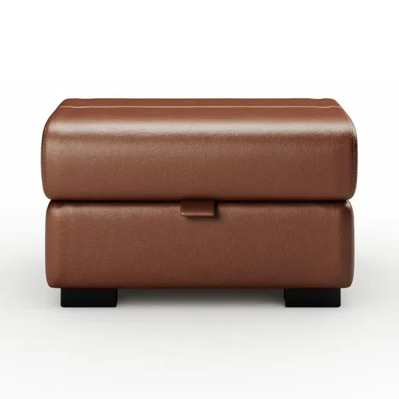 Footstool with Piped Edge - Brown, Leather