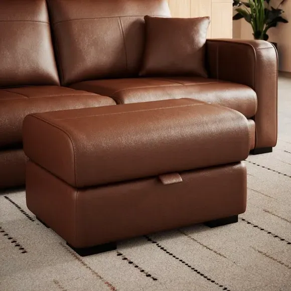 Footstool with Piped Edge - Brown, Leather