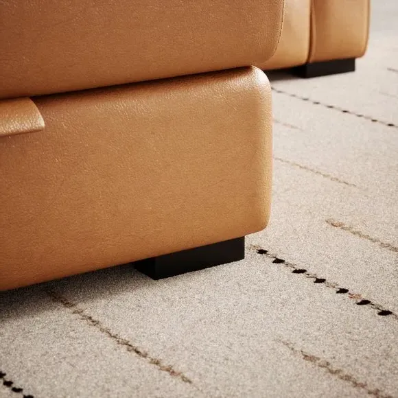 Footstool with Piped Edge - Tan, Leather