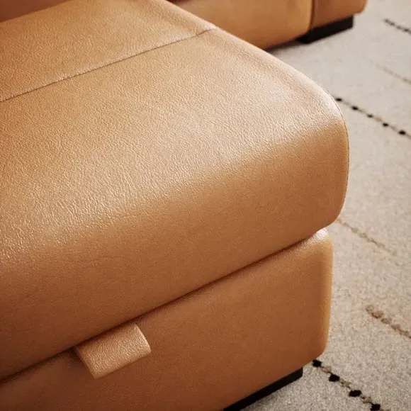 Footstool with Piped Edge - Tan, Leather