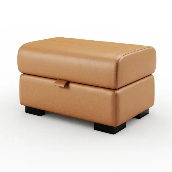 Footstool with Piped Edge - Tan, Leather