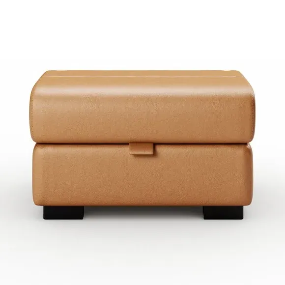 Footstool with Piped Edge - Tan, Leather