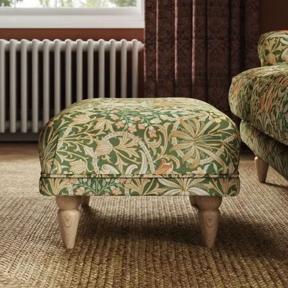 Footstool with Print Design - Fennel, Velvet